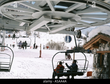 Abrechnung auf einem Sessellift in Val d ' Isere Haute Savoie Frankreich Stockfoto