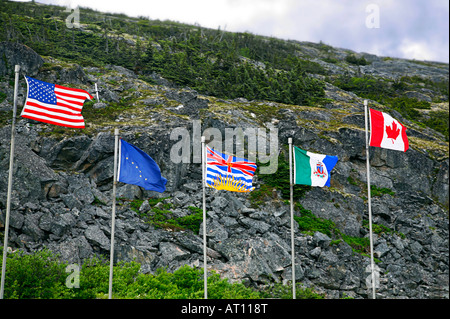 5 Flaggen der USA, Alaska Yukon, British Columbia, Kanada Stockfoto