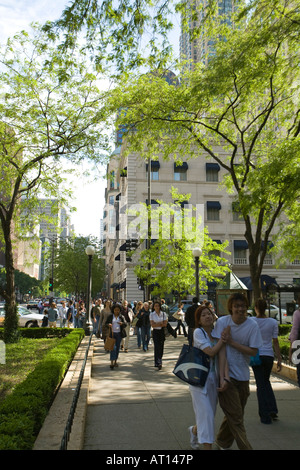 ILLINOIS-Chicago-Menschen zu Fuß durch Water Tower Park entlang der Michigan Avenue Freifläche Magnificent Mile paar Stockfoto