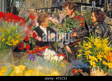 Barcelona Spanien Flower Stall auf Las Ramblas Stockfoto