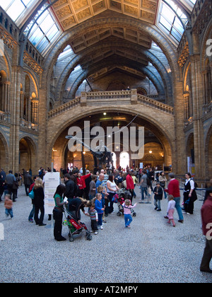 Besucher im Inneren der Central Hall im Waterhouse Building im Natural History Museum, London (vor Ankunft des Blauen Waldes) Stockfoto