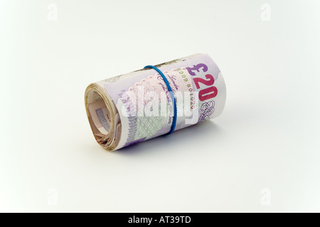 Rolle von zwanzig Pfund-Noten UK Stockfoto