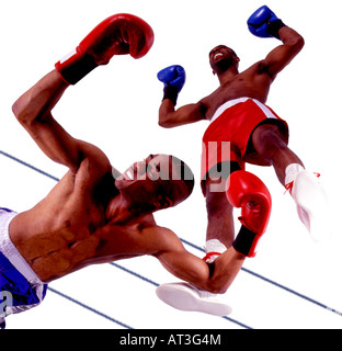 Zwei Boxer, einer auf dem Boden ausgeschlagen Stockfoto