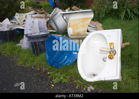 Baumeister Bad Schutt einschließlich Waschbecken liegen in einem Garten während Hauptverbesserungen Stockfoto