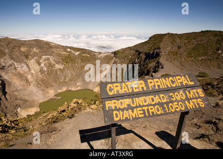 Costa Rica Cartago Volcan Irazu Vulkan wichtigsten Krater Zeichen Stockfoto