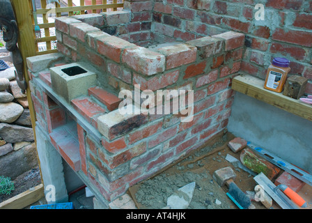 Konstruktionsdetail in Gebäude ein Outdoor-Holz befeuert Ofen zeigt Isolierung Raum über dem Feuer-Tresor Stockfoto