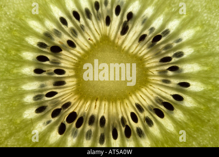 Abstraktes Foto einer Scheibe grüne Kiwi Elemente Muster Früchte Früchte Niemand horizontale Draufsicht Fotografie Hi-res Stockfoto