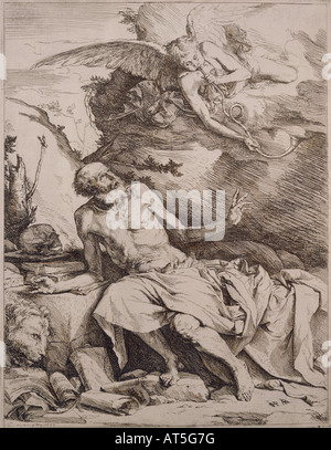 Bildende Kunst, Ribera,: Victors (1591-1652), Ätzen, Hieronymus und der Engel, 1622, Privatsammlung, Artist's Urheberrecht nicht gelöscht werden Stockfoto