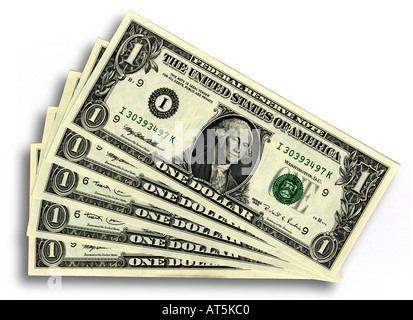 fünf 1-Dollar-Scheine U.S. Stockfoto