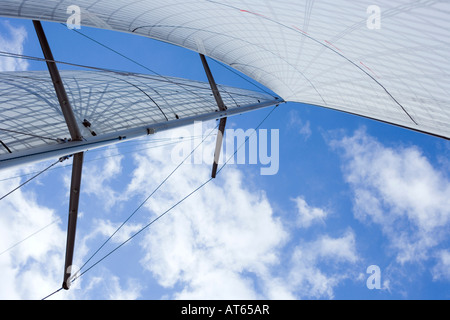 Deutschland, Ostsee, Lübecker Bucht, Mast und Segel Yacht, niedrigen Winkel Ansicht, Stockfoto