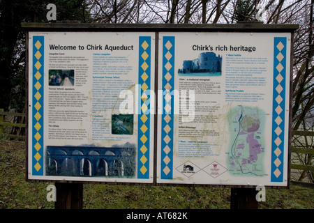 Informationstafel über Chirk Aquädukt, Viadukt und Burg Stockfoto