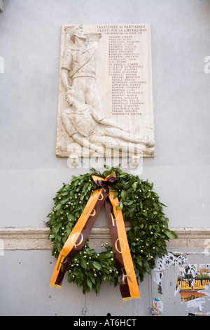 Gedenkstätte gewidmet die Trastevere Partisanen in Aktion während des zweiten Weltkriegs fiel Stockfoto