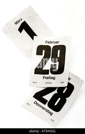 Kalenderblätter mit Schalttag 29. Februar Stockfoto