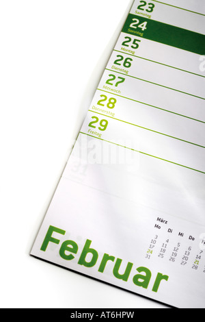 Kalenderblatt mit Schalttag 29. Februar Stockfoto