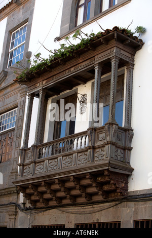 traditionellen kanarischen Holzbalkon Terrasse la Laguna-Teneriffa-Kanarische Inseln-Spanien Stockfoto