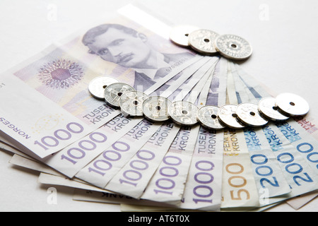 Europäische Währung: Banknoten und Münzen Stockfoto