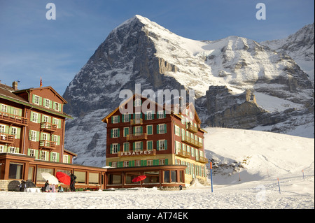 Kleiner Scheidegg mit der Nordwand des Eigers hinter Stockfoto