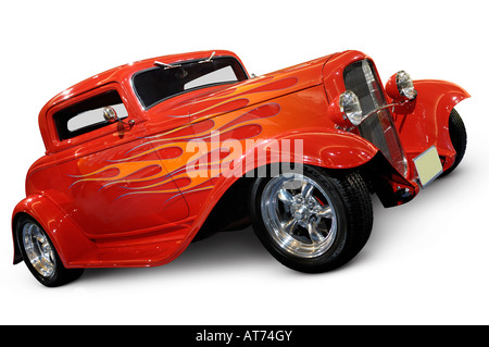 Lizenz und Drucke bei MaximImages.com - Red Hot Rod Ford 3 Window Coupé 1932 Retro-Auto Stockfoto