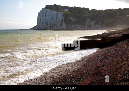 Blick nach Süden auf den Strand und Kreide Klippen am St. Margarets Bay in der Nähe von Dover, Kent Stockfoto