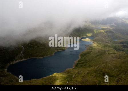 Llyn Llydaw Blick vom East Peak. Snowdonia-Nationalpark Stockfoto