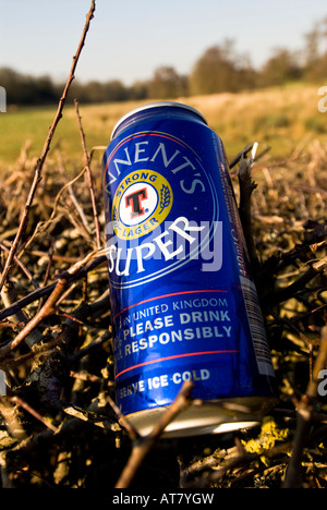 Gebrauchte Lager können Verlegung auf einer Hecke. Stockfoto