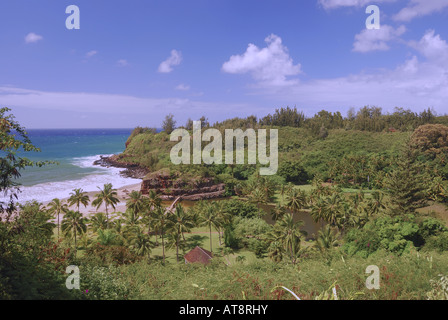 Blick auf Küste und Pflanzen im Allerton Gardens, Kauai, eines der 5 nationalen tropische botanische Gärten in den USA Stockfoto