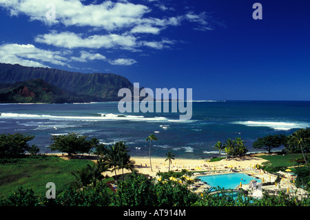 Ansicht von Hanalei Bay von Princeville Hotel auf Kauai Stockfoto