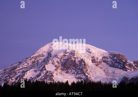 Sonnenaufgang auf dem Mount Rainier oberhalb der Baumgrenze von Reflection Lakes Mount Rainier Nationalpark Lewis County WA Stockfoto