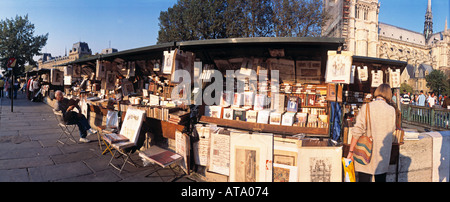 Frankreich Paris Buch Stall und Gemälde zum Verkauf auf rive gauche linken Seineufer Stockfoto