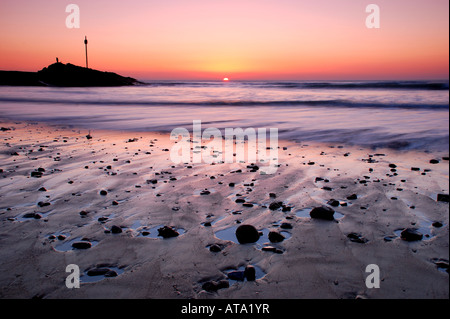 Sonnenuntergang am Strand, Bude, Nordcornwall Summerlease (Summerleaze). Stockfoto