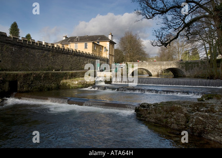 Fluß Tavy Abtei-Brücke Wehr Tavistock Devon England Stockfoto