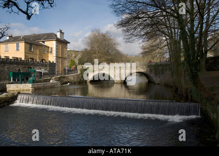 Fluß Tavy Abtei-Brücke Wehr Tavistock Devon England Stockfoto