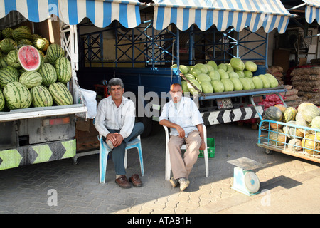 Melone Stall Tierpfleger, Obst und Gemüse-Markt, Abu Dhabi Stockfoto