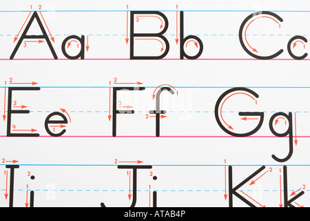 Alphabet Handschrift Übungsseite Stockfoto