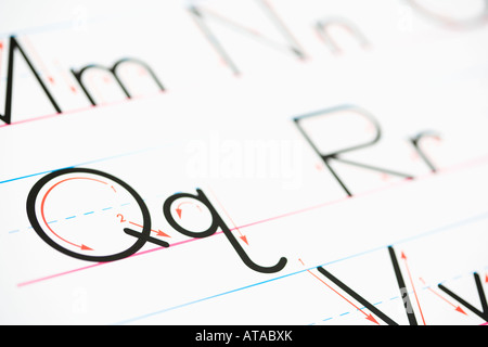 Alphabet Handschrift Übungsseite Stockfoto