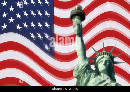 Freiheitsstatue Liberty Montage mit U Flagge Computer montage Stockfoto