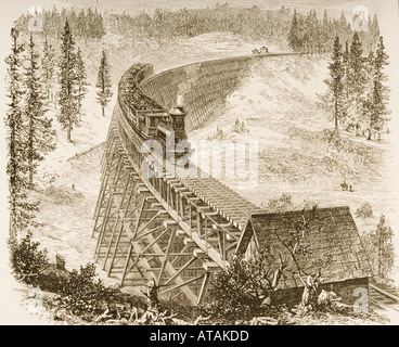 Gestellbrücke der Central Pacific Railroad in den 1870er Jahren. Stockfoto