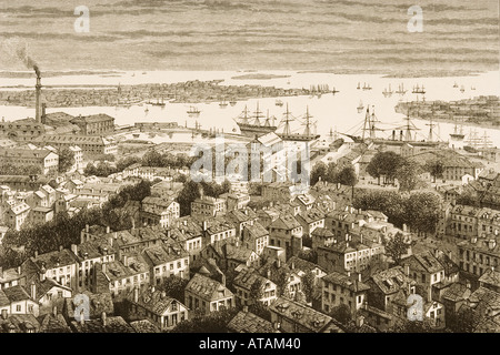 Blick auf Boston, Massachusetts, aus dem Bunker Hill in 1870. Stockfoto