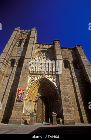 Westportal, Fassade, der Kathedrale von Avila, Kathedrale, La Catedral de Avila, Catedral, Stadt Avila, Avila, Provinz Avila, Kastilien und Leon, Spanien Stockfoto