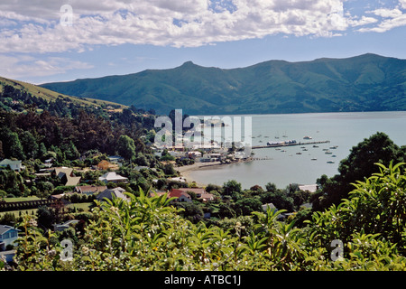 Ansicht der Stadt Akaroa Neuseeland Stockfoto