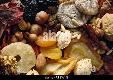 Sortiment von getrockneten Früchten und Nüssen, full-frame Stockfoto