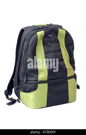 Grün Schwarz Rucksack isoliert auf weiss Stockfoto
