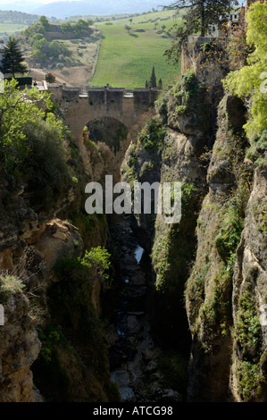 Im Jahre 1616 erbaut, erstreckt sich über Puente Viejo ("alte Brücke") El Tajo, die tiefe Kluft, die trägt den Guadalevin Fluss durch Ronda, Spanien Stockfoto