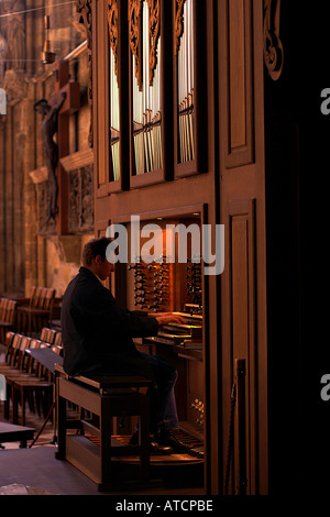 Der Mensch spielt Orgel im Stephansdom (Stephansdom) in Wien, Österreich. Stockfoto