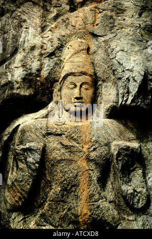 Sri Lanka Buduruwagala Rock Skulpturen die sieben kolossale Figur in an einer Felswand geformt werden in der Regel an der 9. Cen datiert. Stockfoto