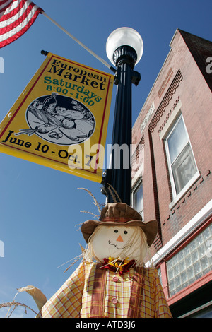 Indiana Lowell, Commercial Avenue, Autumn Arts Festival, Festivalmesse, Europäischer Markt, Banner, Lampenpost, Vogelscheuche, Herbst, Herbst, IN061007034 Stockfoto