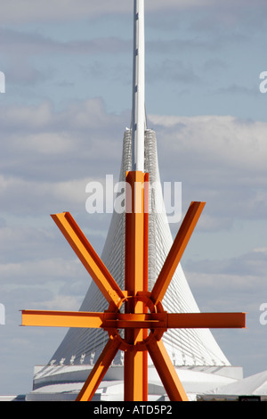 Milwaukee Wisconsin, William O'Donnell Park, Stahlskulptur, Milwaukee Art Museum, Geschichte, WI061014108 Stockfoto