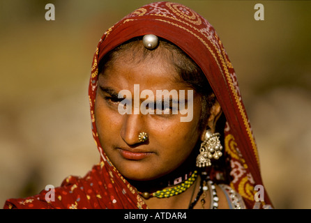 Marwa Nomad Frau Porträt, Rajasthan, Indien Stockfoto