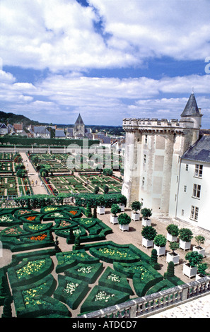 Französische Schlösser VILLANDRY Loiretal Frankreich Renaissance-Schloss "aerial Garten" Stockfoto