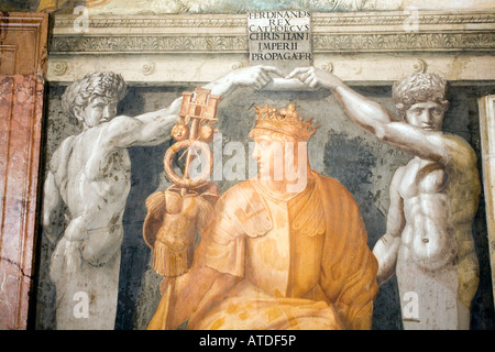 Ferdinand II von Aragon, der katholischen '', König von Spanien, Fresko Gemälde aus dem Raum des Feuers im Borgo, Vatikanische Museen Stockfoto